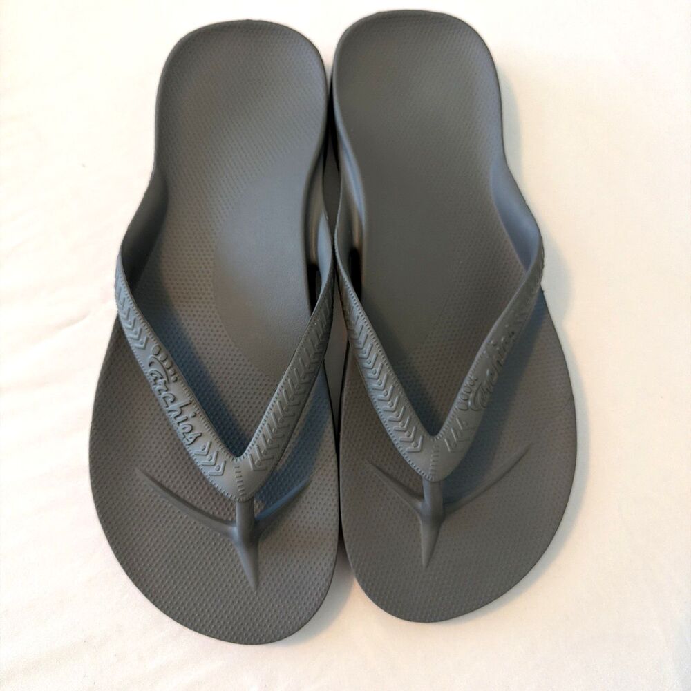 Archies Arch Support Flip Flops Mens 12 Gray Thong Sandal Comfort Lightweight EU